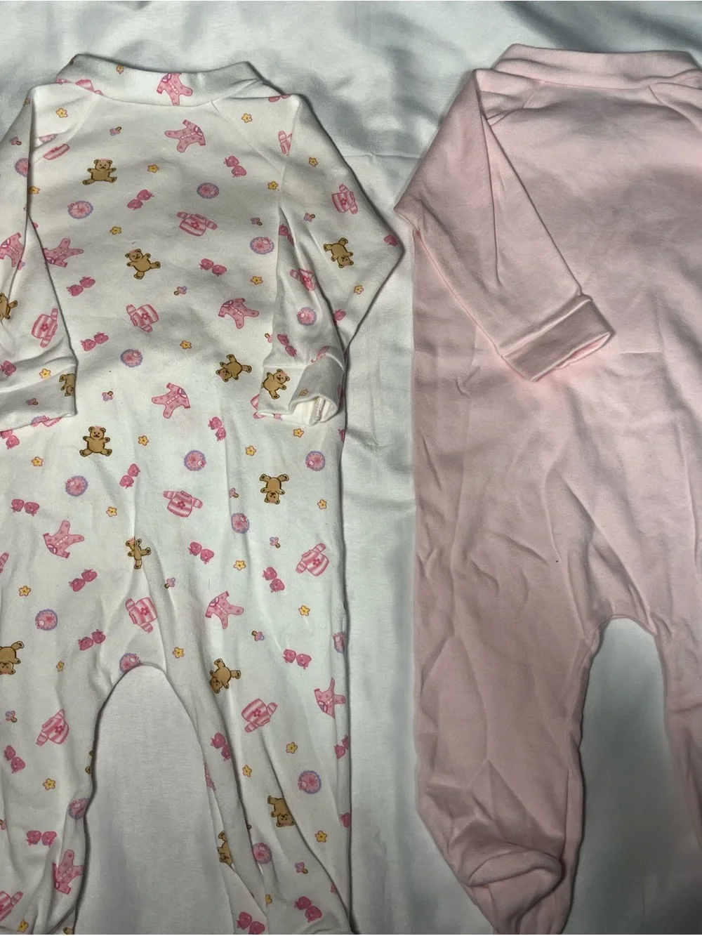 Vintage Miniwear Baby Girl 3-6M Sleeper Lot 2 Pink White Teddy Bear NWOT Pajamas